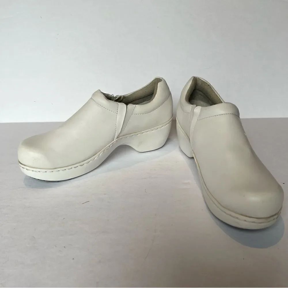 Women's Spring Step Leather Clog Slip On White Size 7.5M Wedge Heel